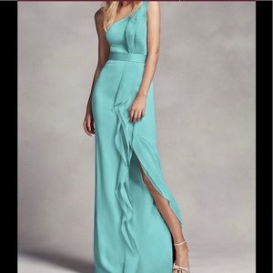 Vera Wang dress Long One-Shoulder ruffled 
WHITE BY VERA WANG